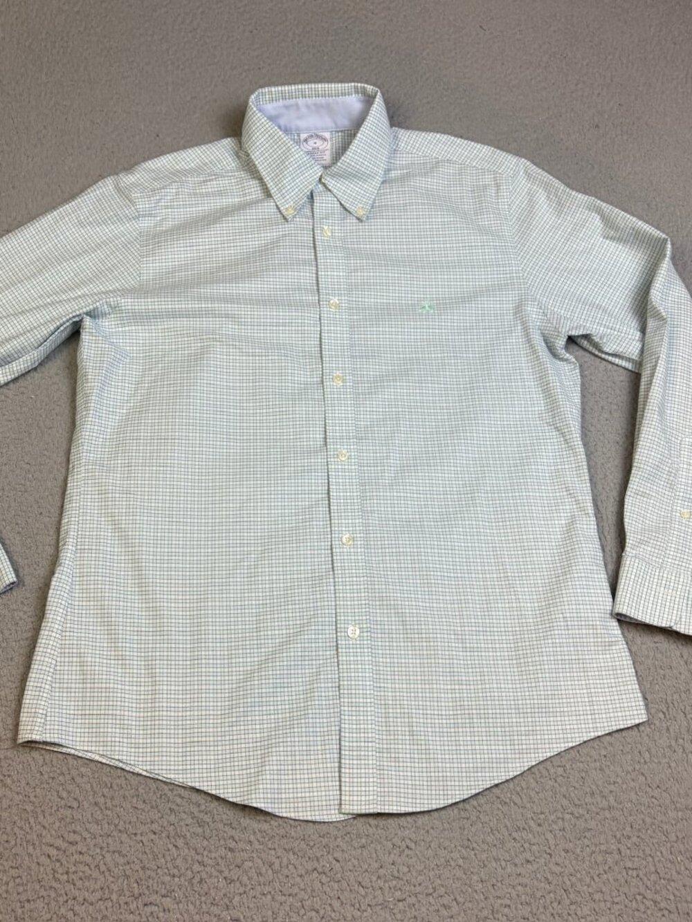 Brooks Brothers Shirt Mens Medium Blue Check Regent Cut Button Down Business